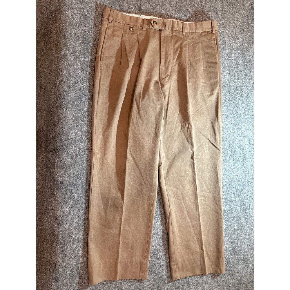 Faconnable Mens Vintage Double Pleated Khaki Pants 38 Cotton Tan Chinos
